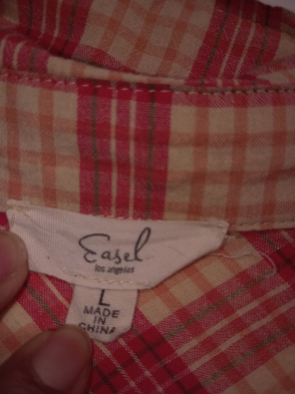 🤠🌻easel Pink and Cream Plaid Long Sleeve Button-Up Shirt Size Large - Picture 9 of 11